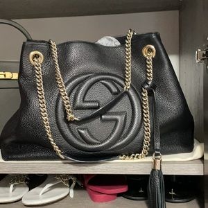 Gucci Soho BLK Cellarius GG Logo Leather Chain Bag